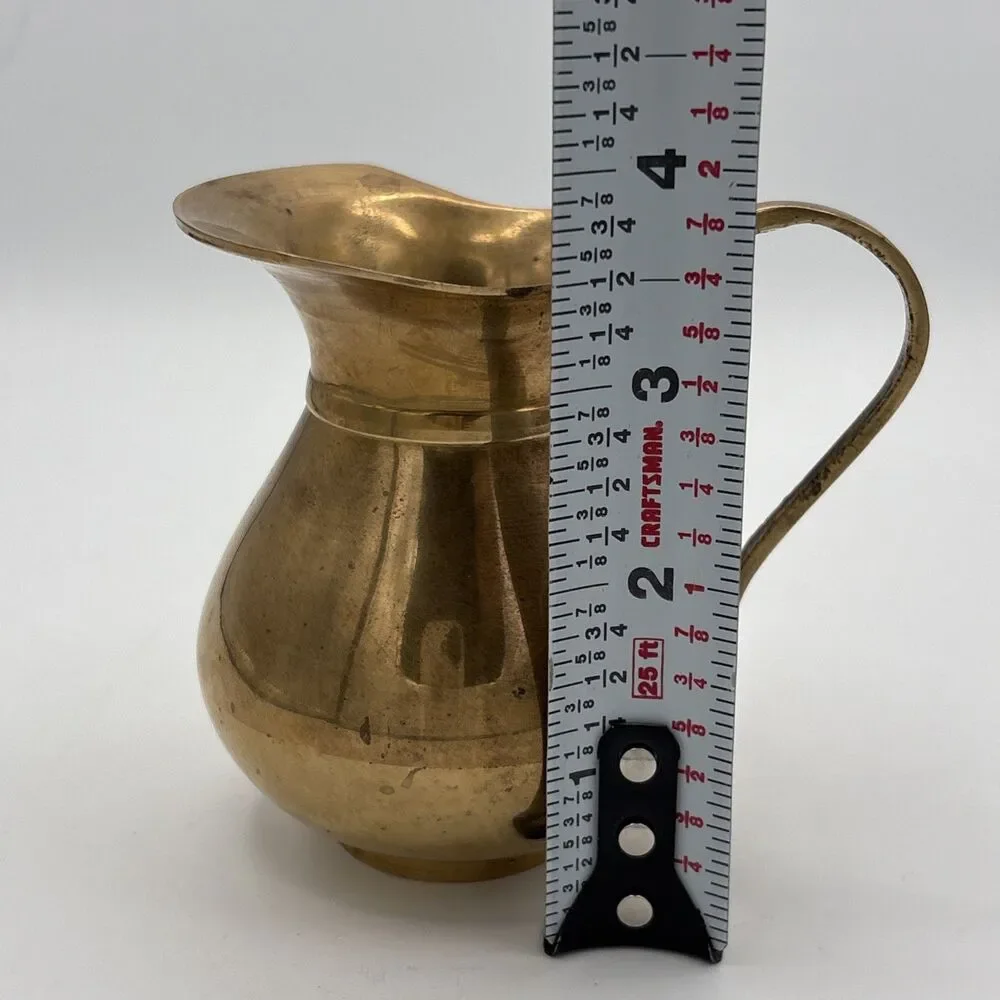 Vintage Brass Pitcher Creamer Vase Decorative Small With Handle India
